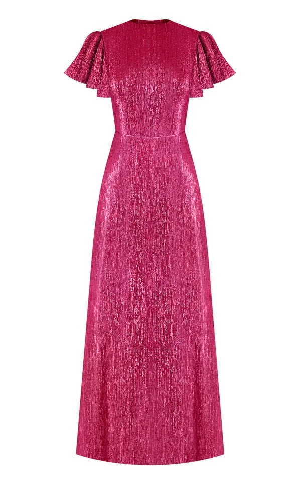 The Vampire's Wife Light Sleeper Gown in Ruby Metallic Lamé