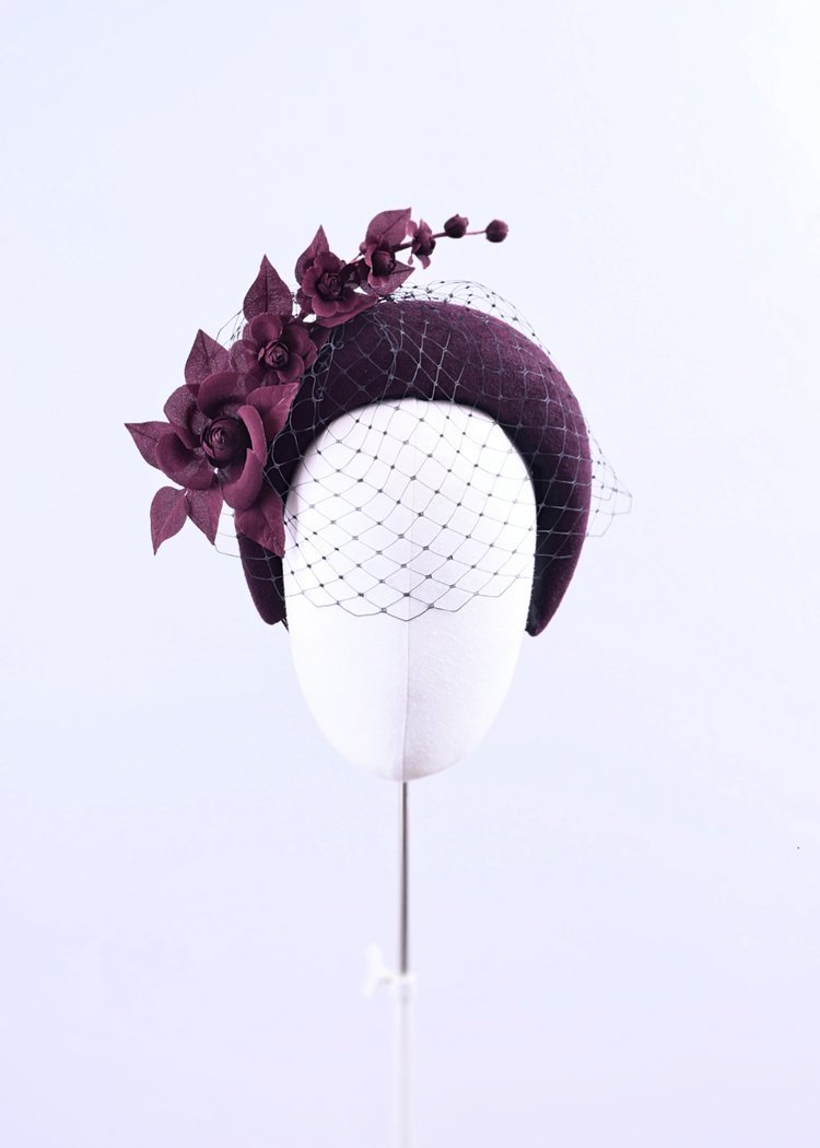 Justine Bradley-Hill Mildred Felt Veil Hat in Burgundy.jpg