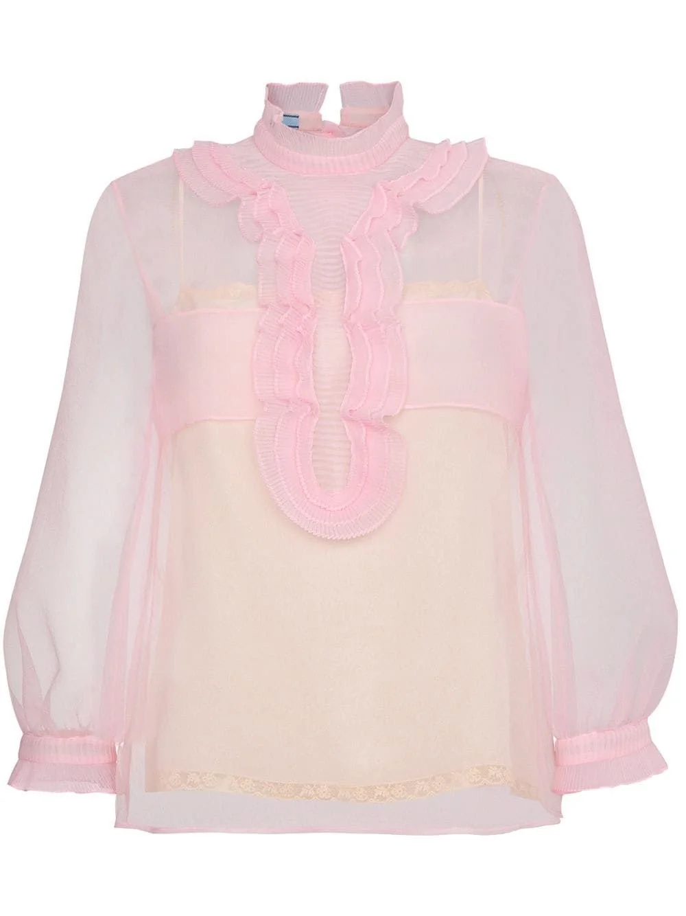 Prada Sheer Top with Ruffles in Grey