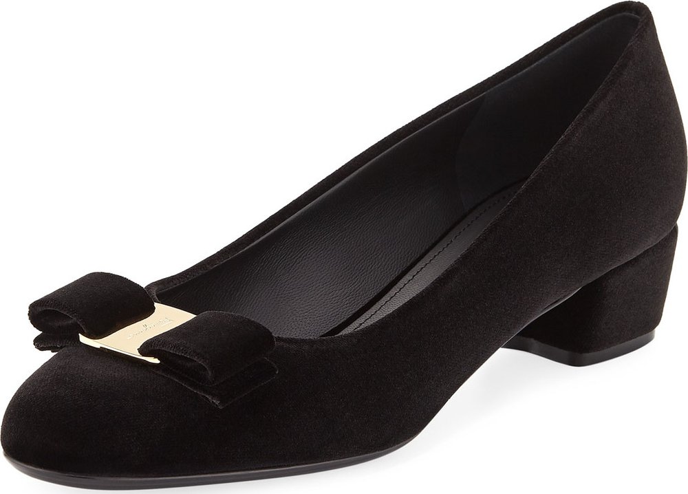 Salvatore Ferragamo Vara Bow Pumps in Black Velvet — UFO No More