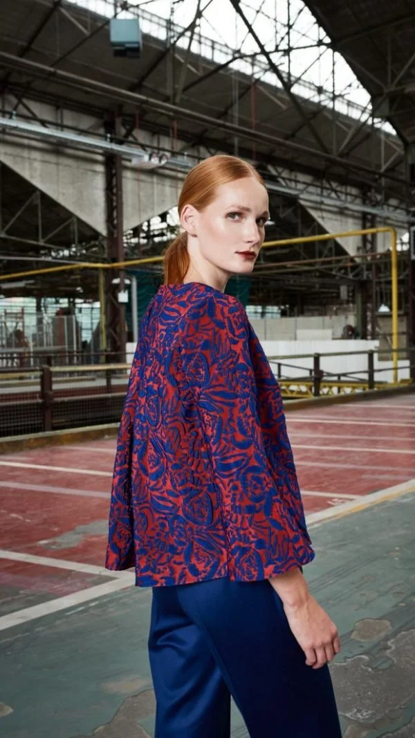 Natan Couture FW18 Brocade Coat in Grey/Green