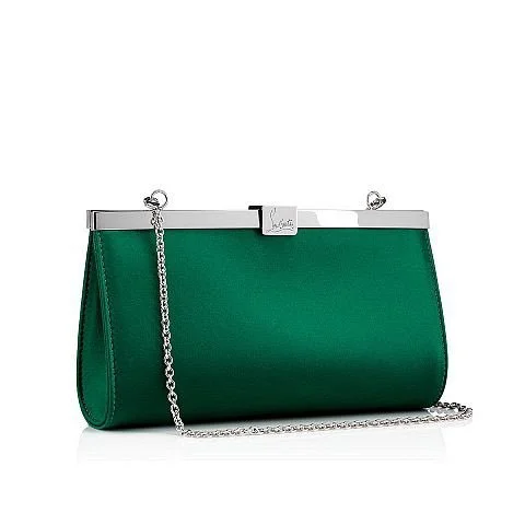 Christian Louboutin Palmette Small Clutch in Taiga Green Satin
