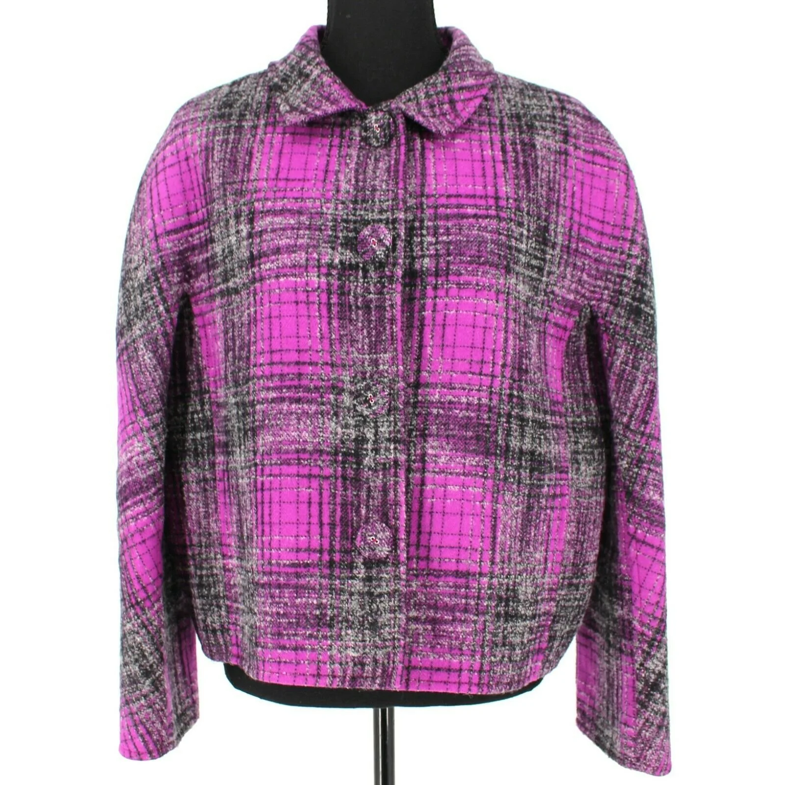 Oscar de la Renta Plaid Wool Cashmere Blend Jacket