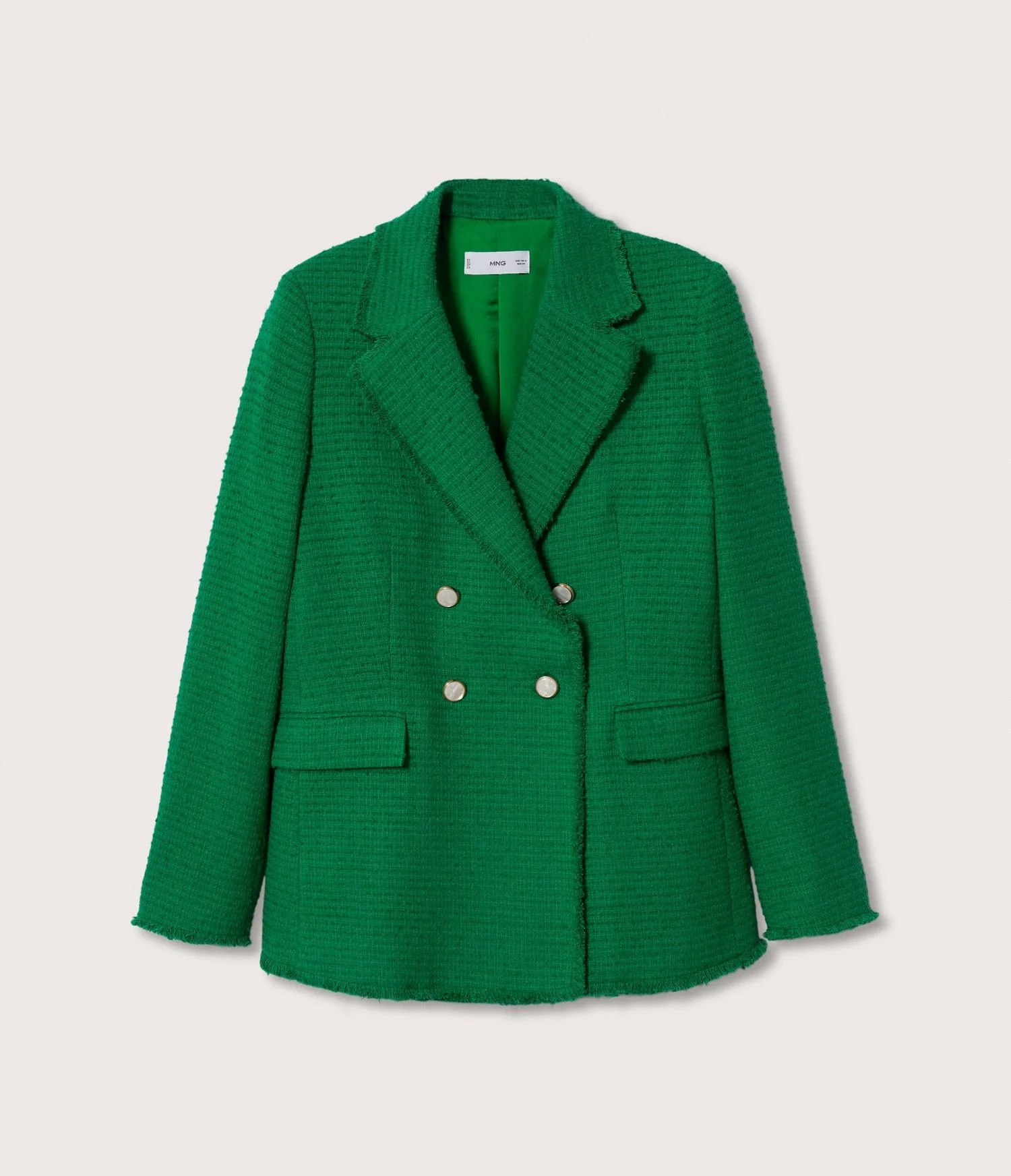 Mango Buttons Tweed Blazer in Green