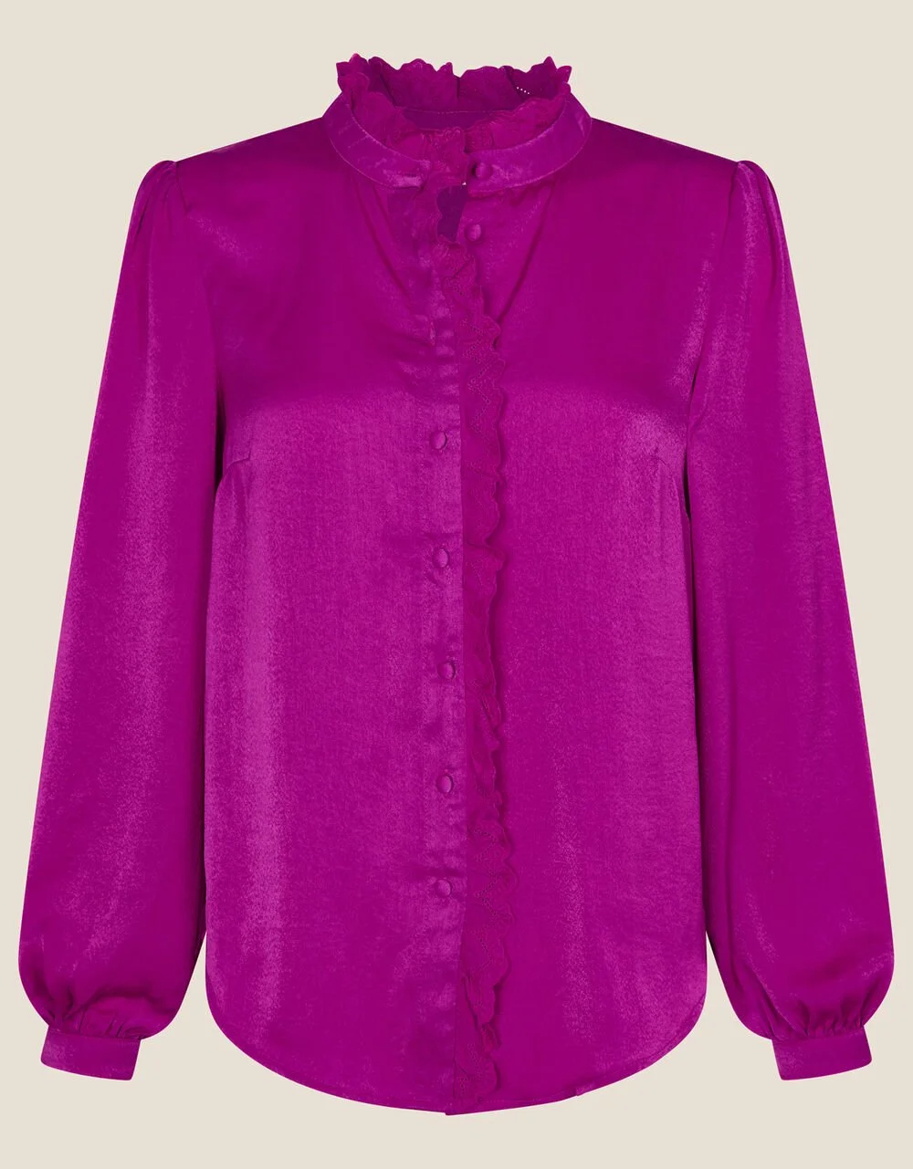 Monsoon Satin Scallop-Trim Blouse in Pink Recycled Polyester