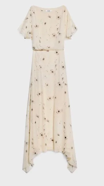 Celine Cape-Sleeve Silk Georgette Dress