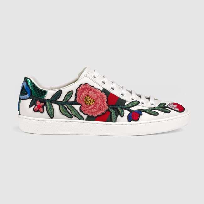 Gucci Ace Floral-Embroidered Web Sneakers in White — UFO No More