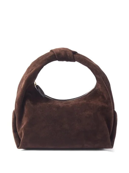 Khaite Beatrice Small Knotted Shoulder Bag in Brown Suede