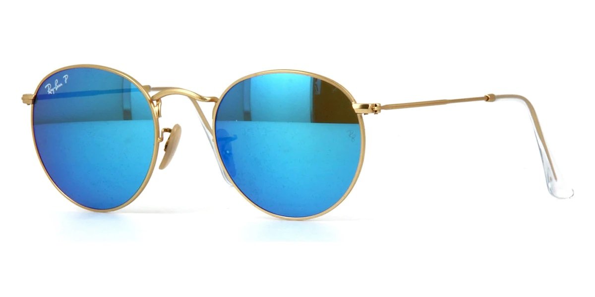 Ray-Ban RB3447 Sunglasses in Flash Blue Mirror Polarised with Gold Hardware  — UFO No More