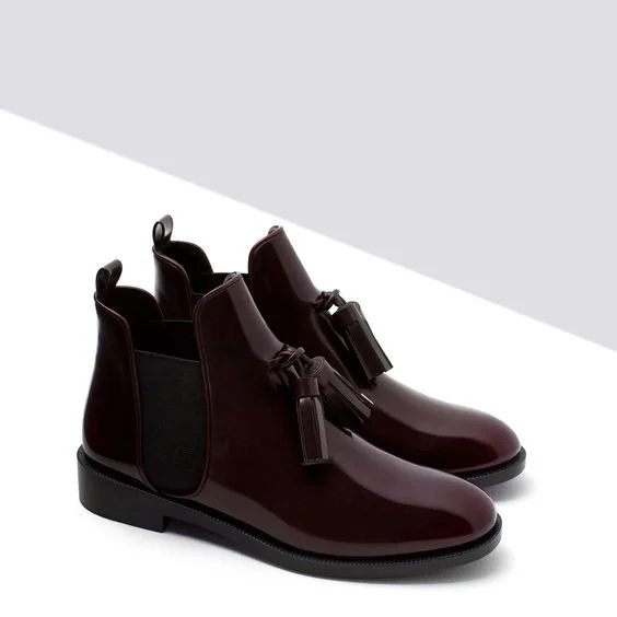 Zara Flat Booties with Tassel in Burgundy
