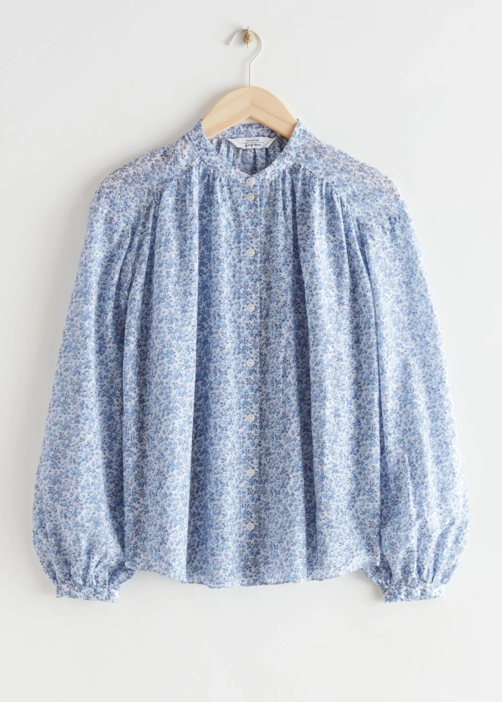 & Other Stories Printed Silk Blend Blouse in Blue
