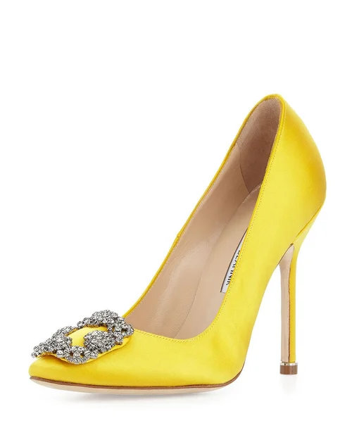 Manolo Blahnik Hangisi Pumps in Yellow Satin