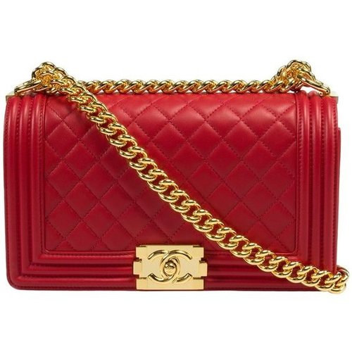 Chanel Boy Bag in Red Lambskin Leather with Gold Hardware