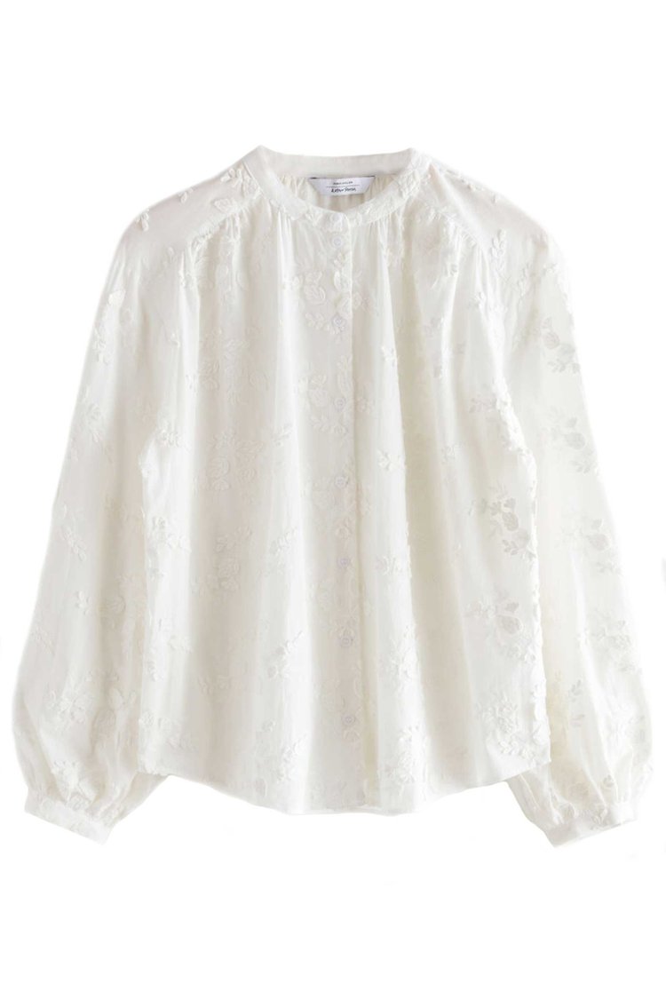 & Other Stories Band Collar Blouse in White — UFO No More