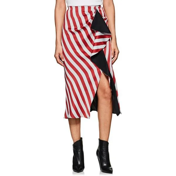 Manning Cartell Alert Striped Ruffled-Twill Midi Skirt in Red/White