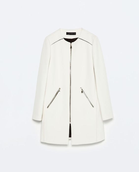 Zara Collarless Zip Coat in White — UFO No More