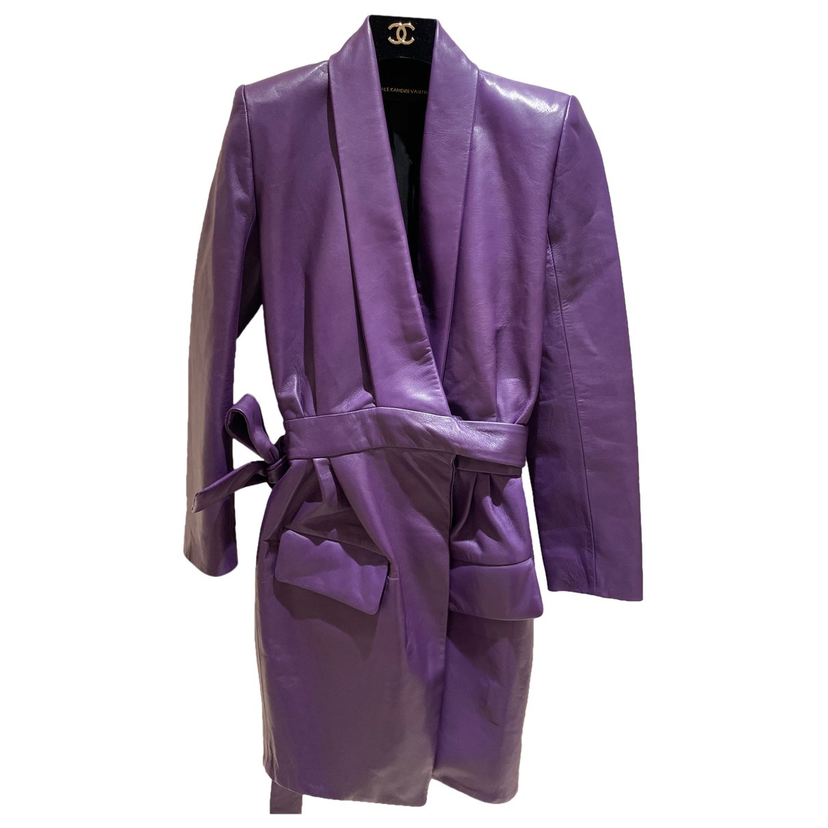 Alexandre Vauthier Belted Leather Mini Dress in Purple.jpg