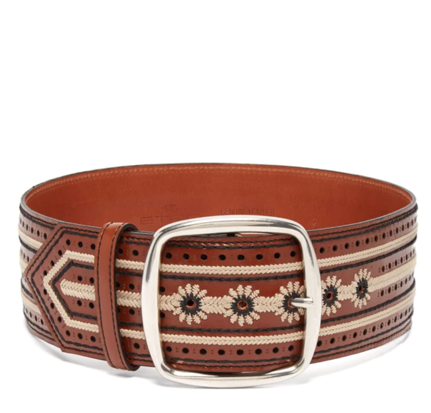 Etro Woven Stitch Floral Leather Belt 