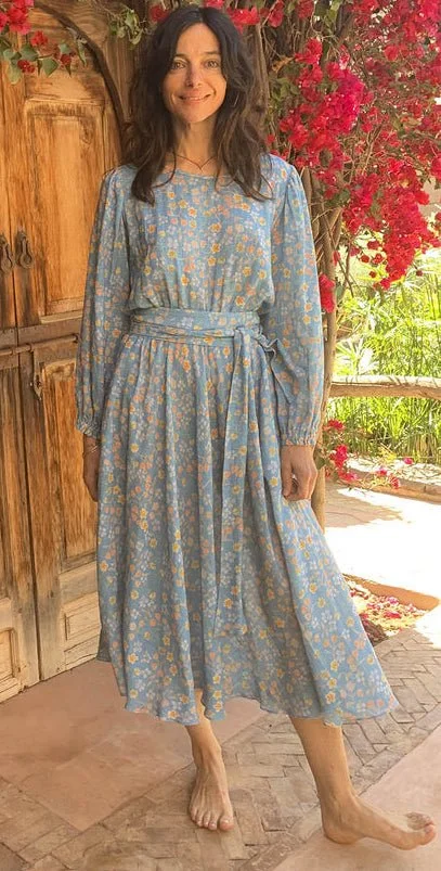 Soler Frida Bea Short Sleeves Midi Dress in Floretes Blue