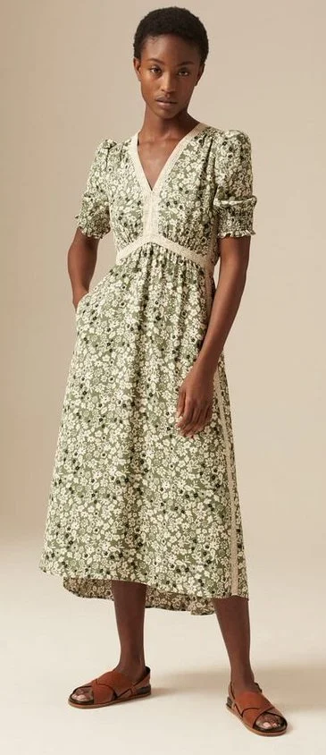 ME + EM Flower Silhouette Midi Tea Dress
