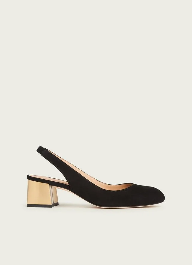 LK Bennett Trudy Slingbacks in Black Suede Gold Heel