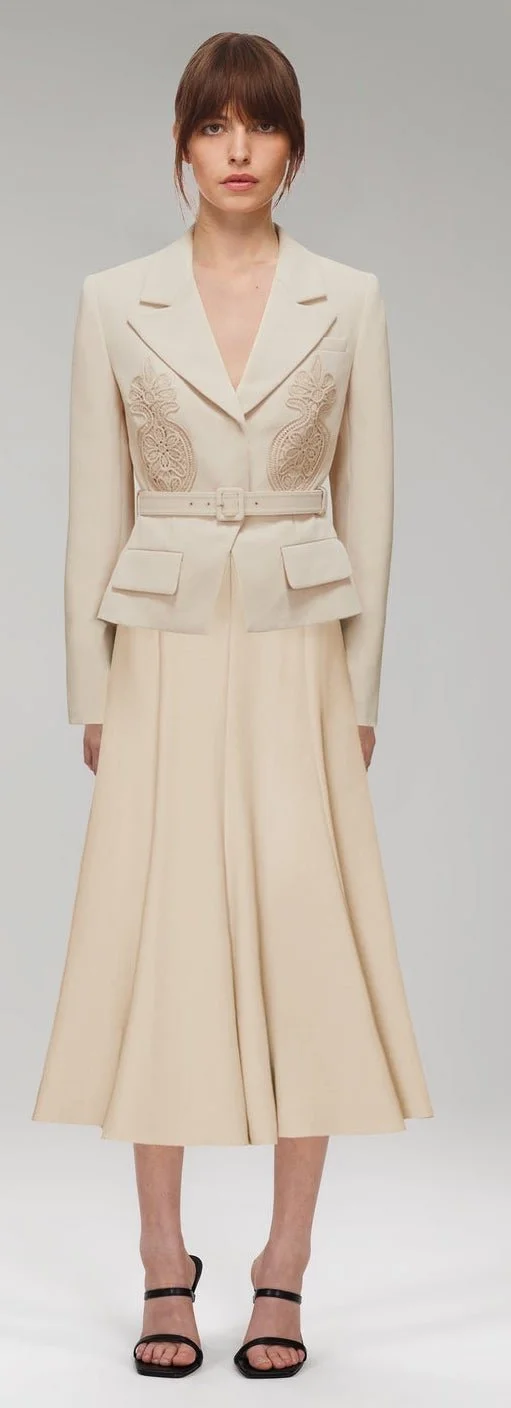 white christmas dresses Cream And Gold Tie Neck Midi Dress – self-portrait-US main image 0