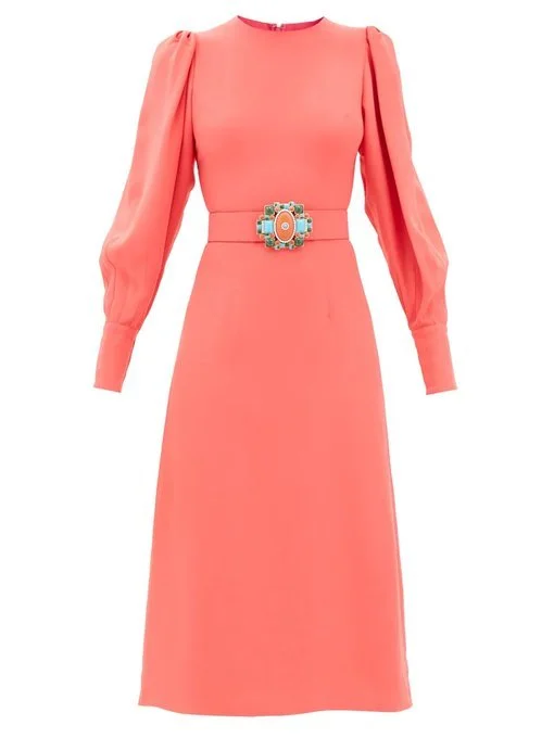 Andrew Gn Embellished-Belt Crepe Dress in Coral
