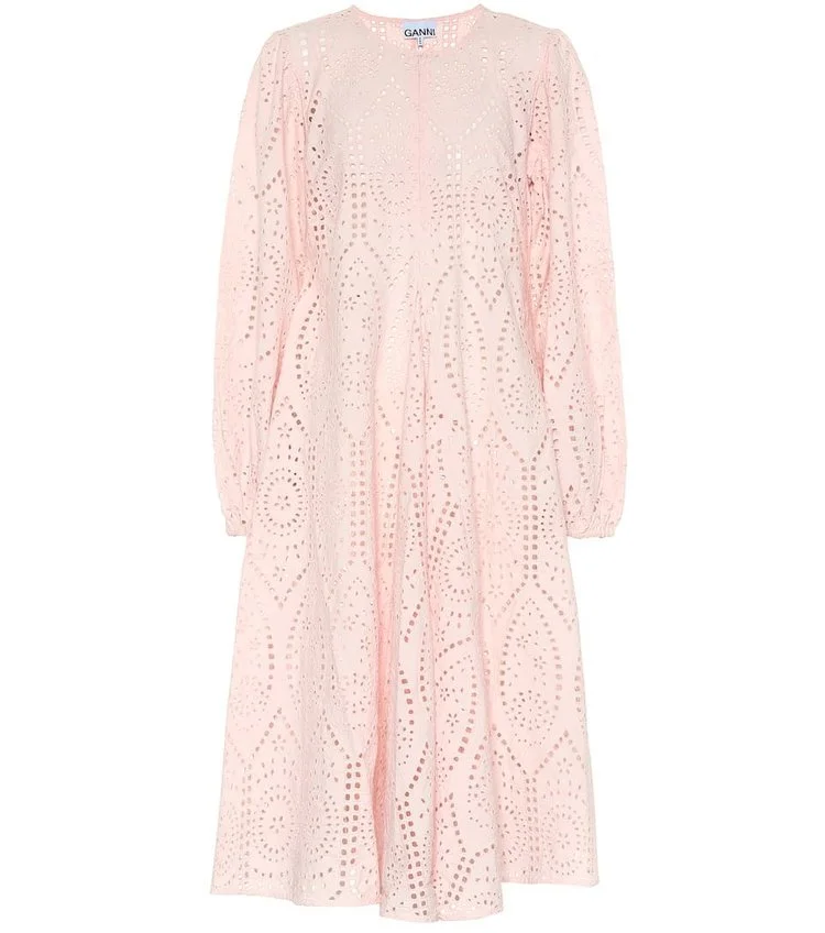 Ganni Sandrose Broderie Anglaise Midi Dress