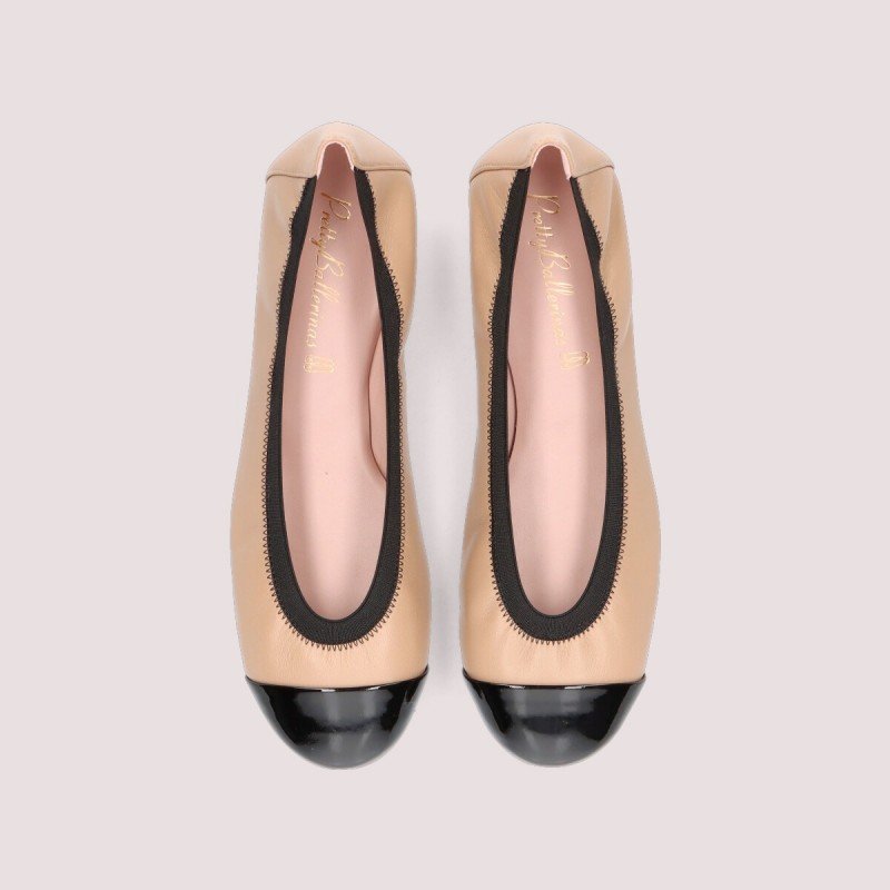 Ballerinas Shirley Ballet Flat in Beige/Black Leather — UFO No More