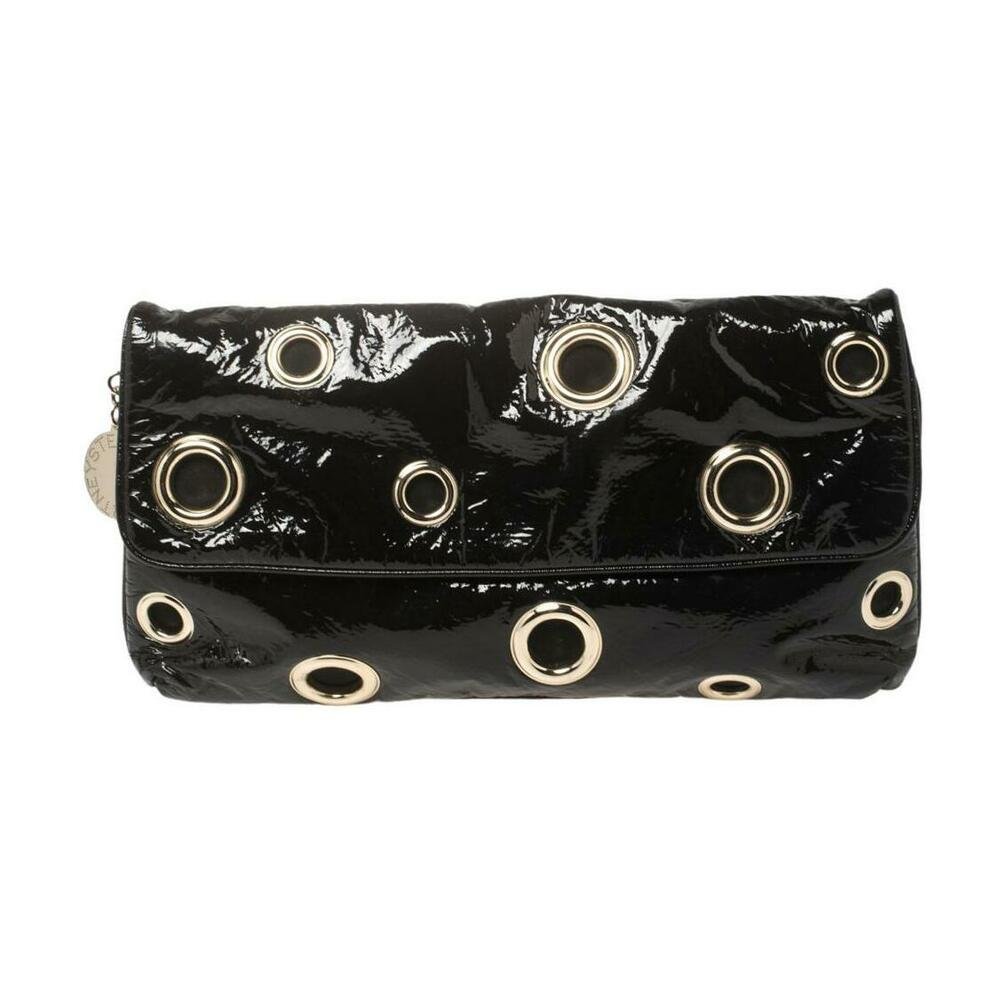 Stella McCartney Faux Patent Leather Clutch Rivet in Black.jpg