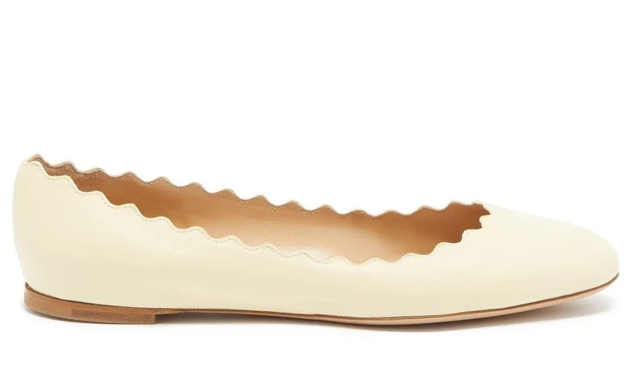 Chloé Lauren Scalloped Ballet Flats in Cream Leather
