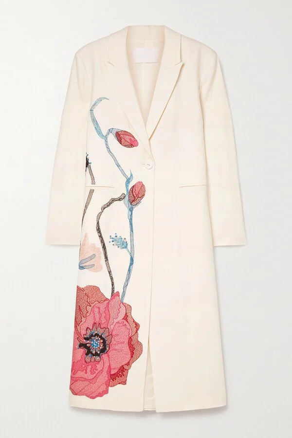 Costarellos Zelia Embroidered Wool-blend Coat 