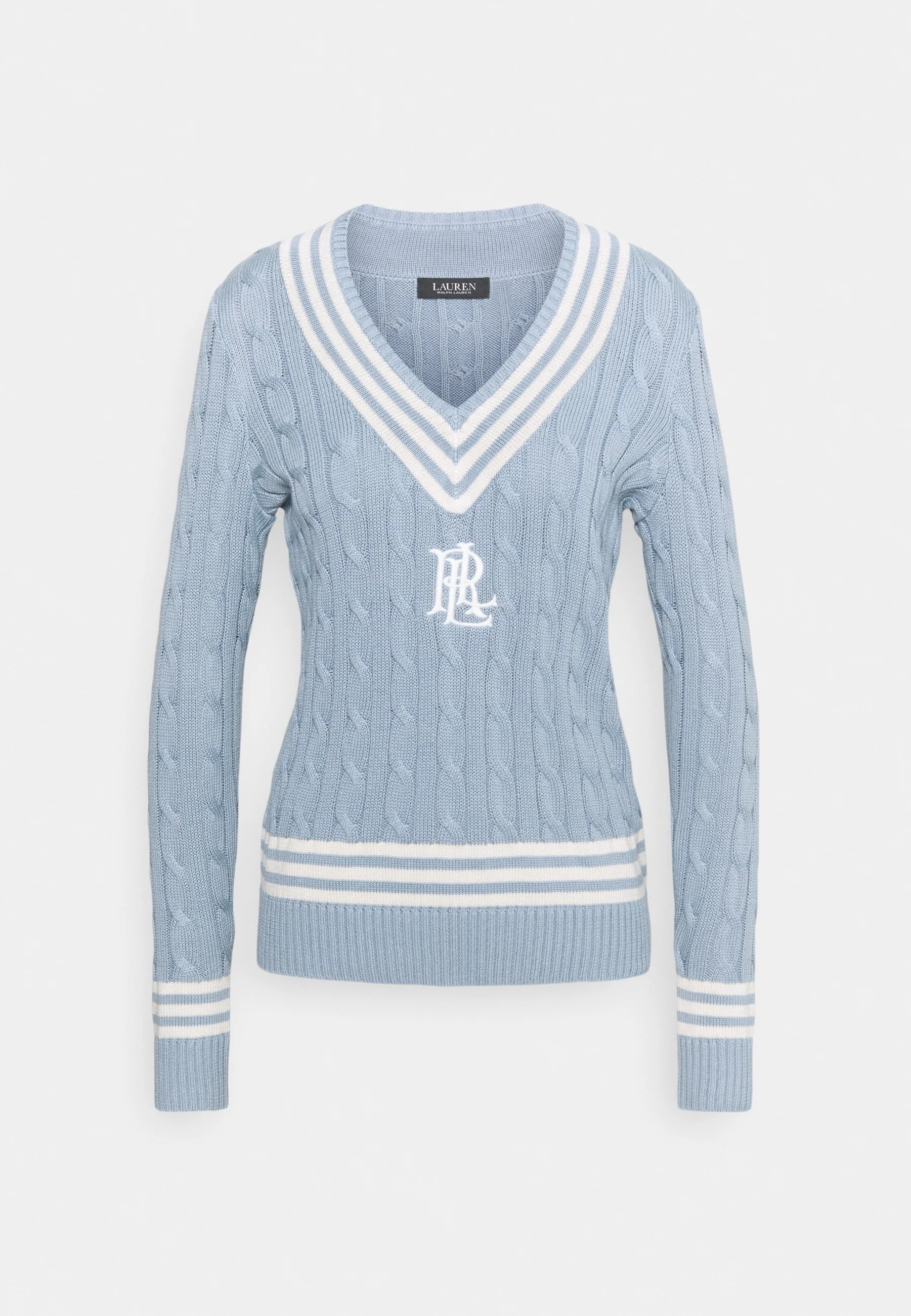 Ralph Lauren Logo Cricket Sweater in Dust Blue/Cream