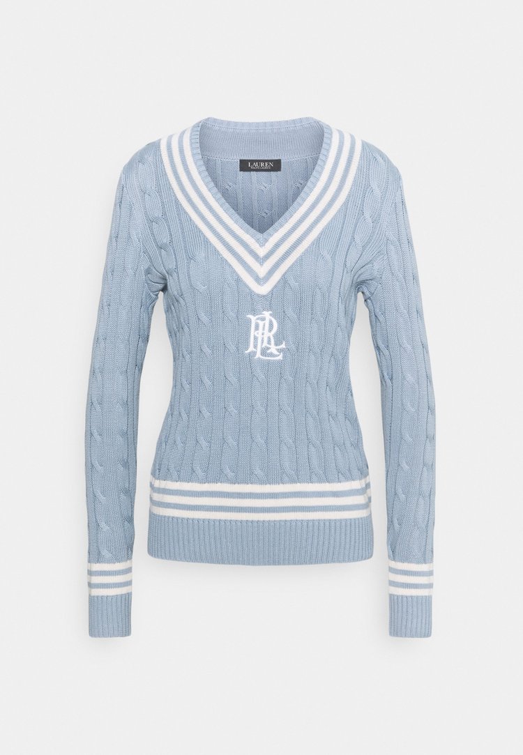 Ralph Lauren Logo Cricket Sweater in Dust Blue/Cream — UFO No More