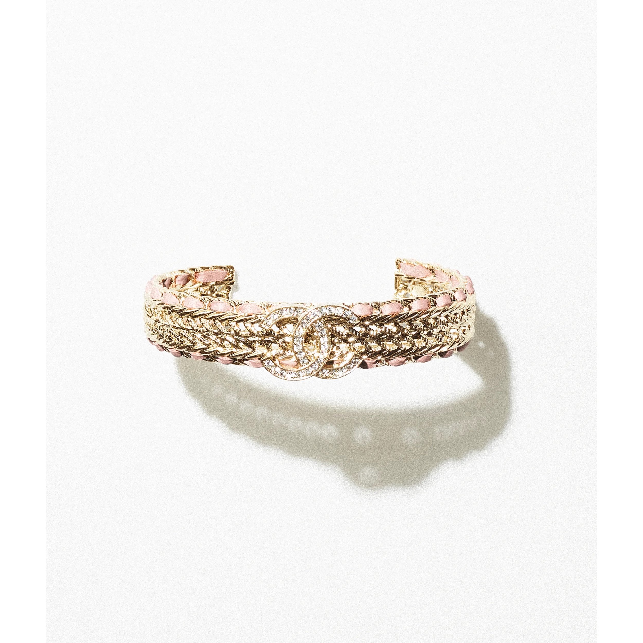 Chanel Chain Logo Cuff Bracelet in Metal, Lambskin & Strass Gold, Pink & Crystal.jpg