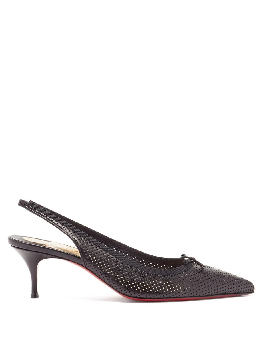 Christian Louboutin Hall Sling 55 Pumps in Black Perforated-Leather