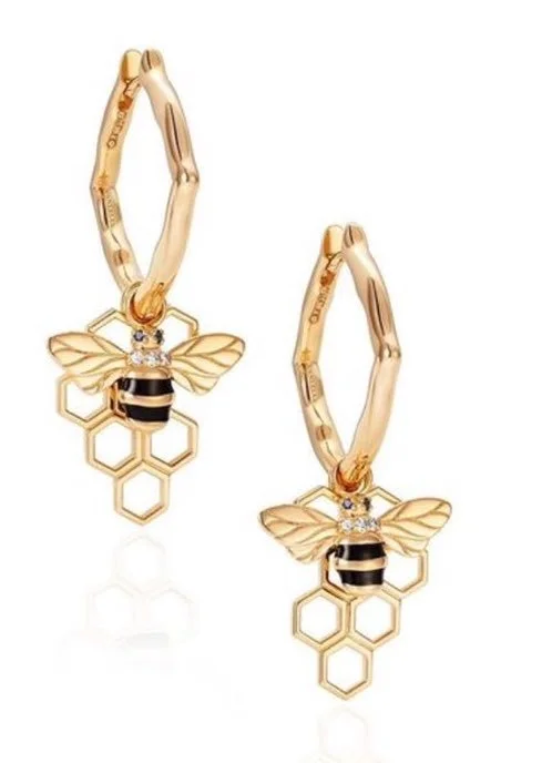 Vanleles Honeycomb Bee Hoop Earrings