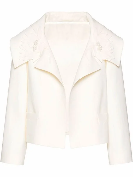 Valentino Cropped Appliqué Wool And Silk-blend Jacket