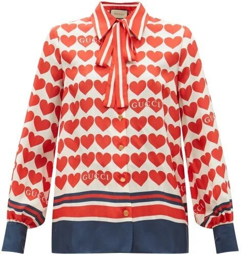 Gucci Heart Print Silk Twill Blouse