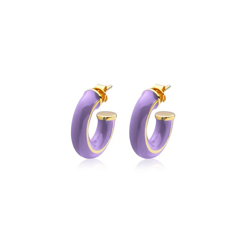 Sophie by Sophie Enamel Chunky Hoops in Gold/Purple