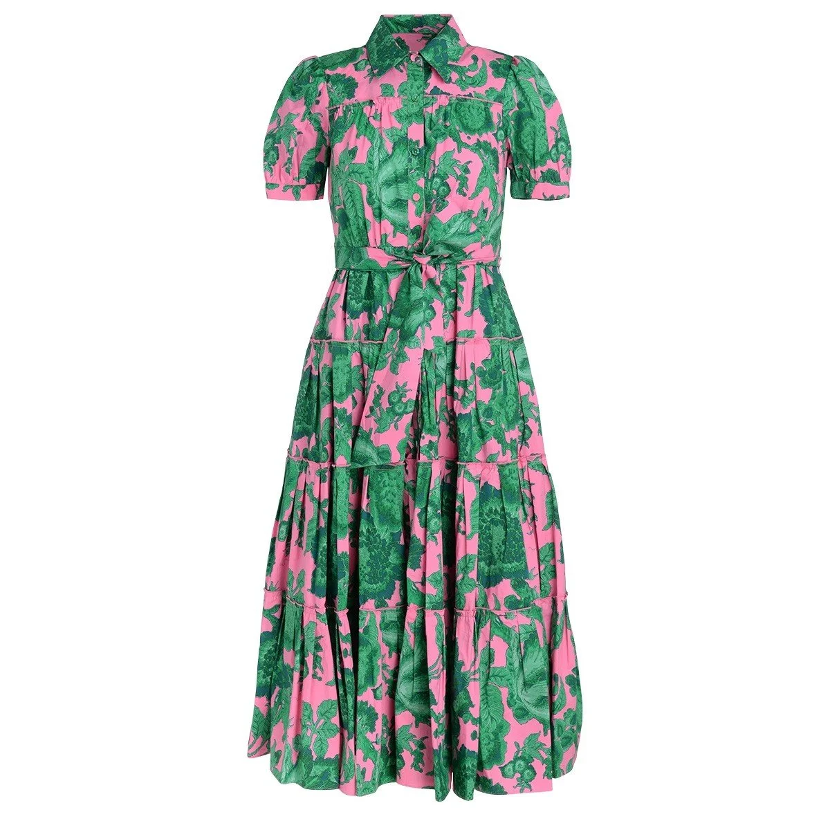 Diane von Furstenberg Queena Belted Tiered Floral-Print Dress in Pink