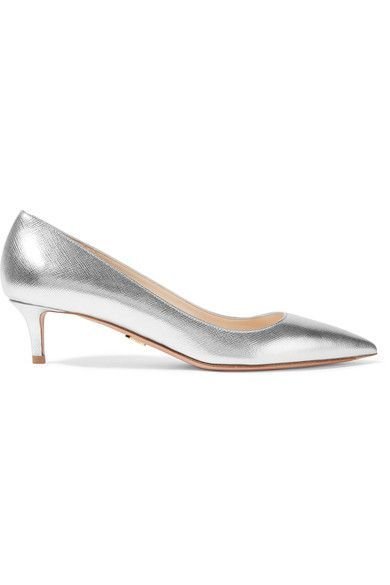 Prada Textured-Leather Low Heel Pumps in Metallic — UFO No More Prada Textured-Leather Low Heel Pumps in Metallic — UFO No More