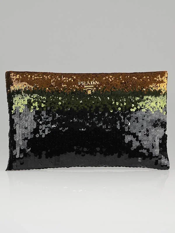 Prada Oro Paillettes Large Pochette Clutch
