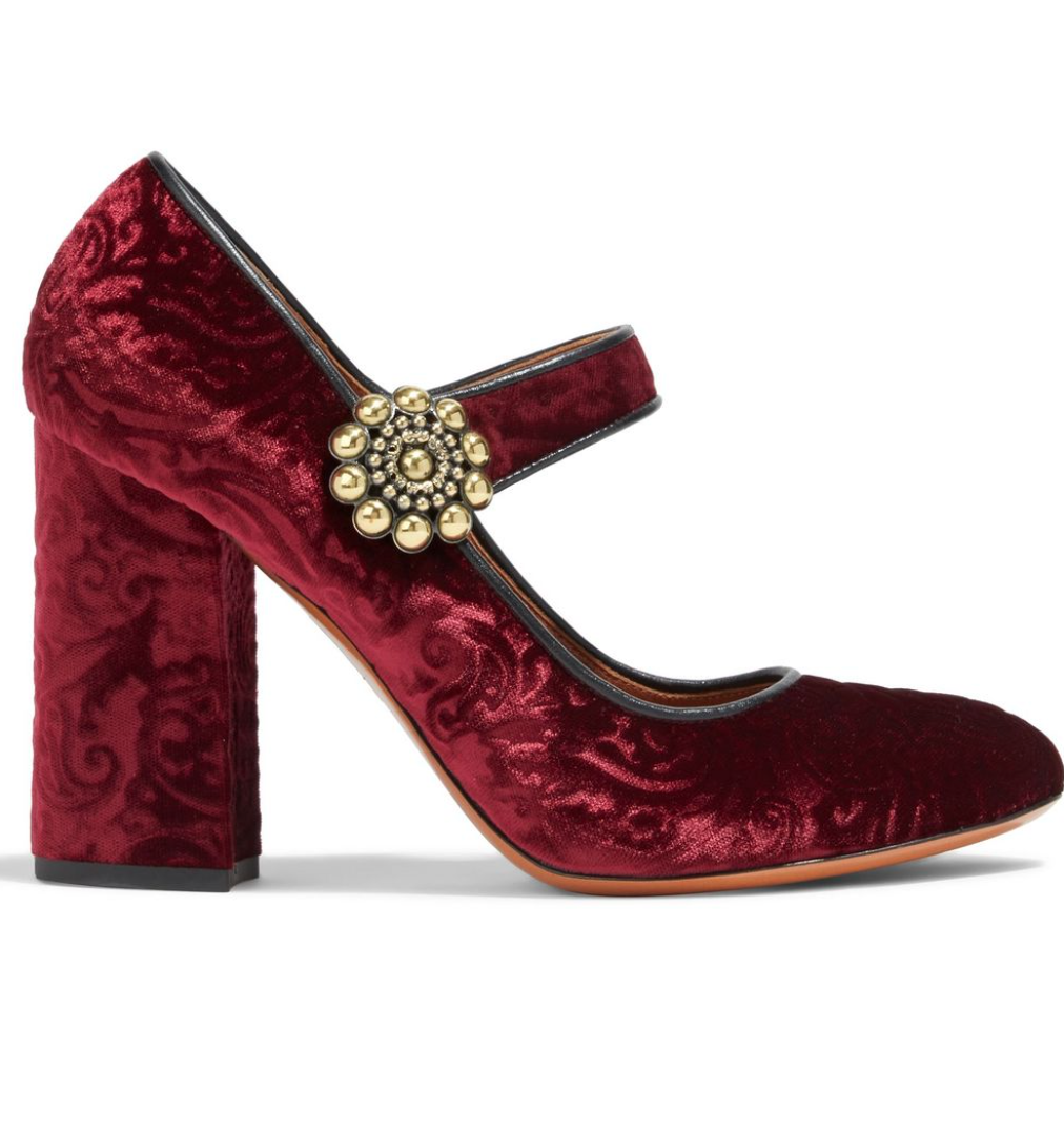 Etro Studded Velvet-Jacquard Mary Jane Pumps in Brown