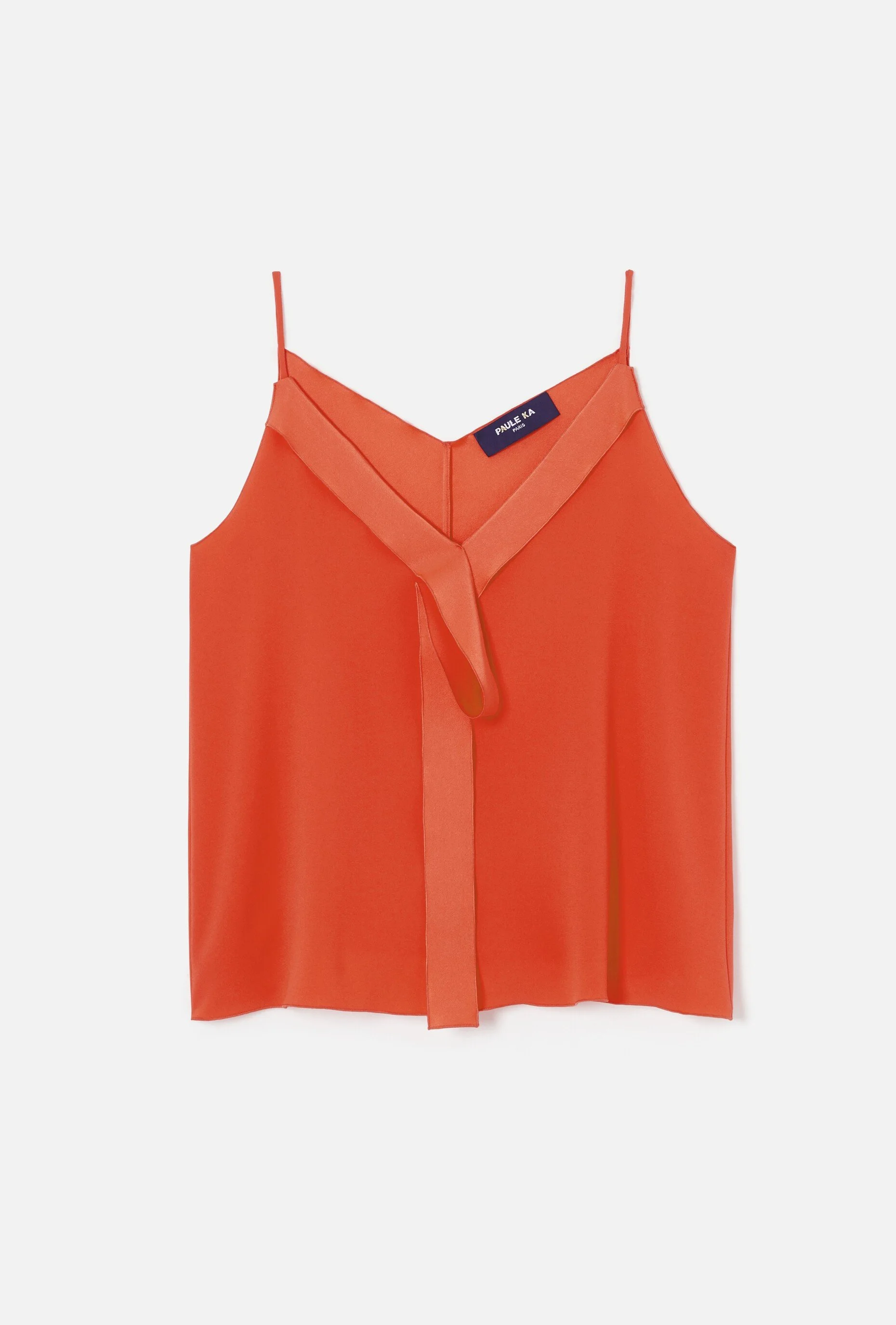 Paule Ka Satin-Back Crepe Tank Top in Orange