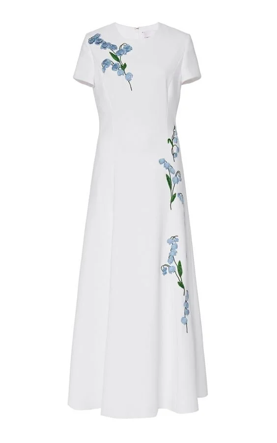 Carolina Herrera Aline Embroidered Short Sleeve Dress