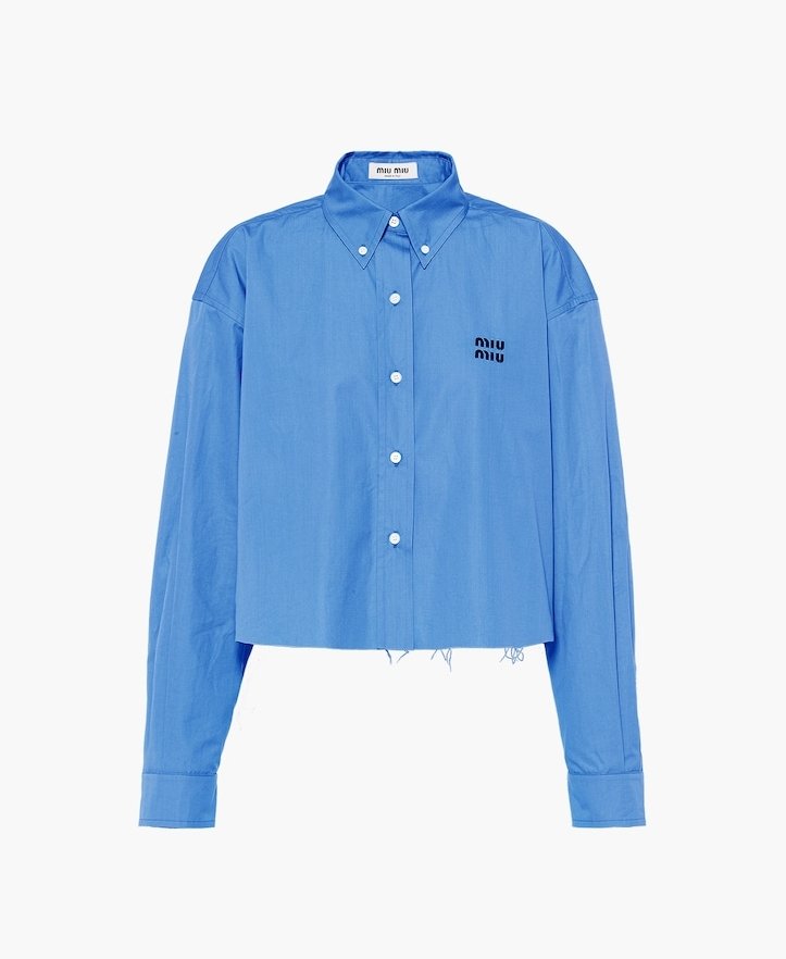 Miu Miu Cropped Logo Poplin Shirt in Blue — UFO No More