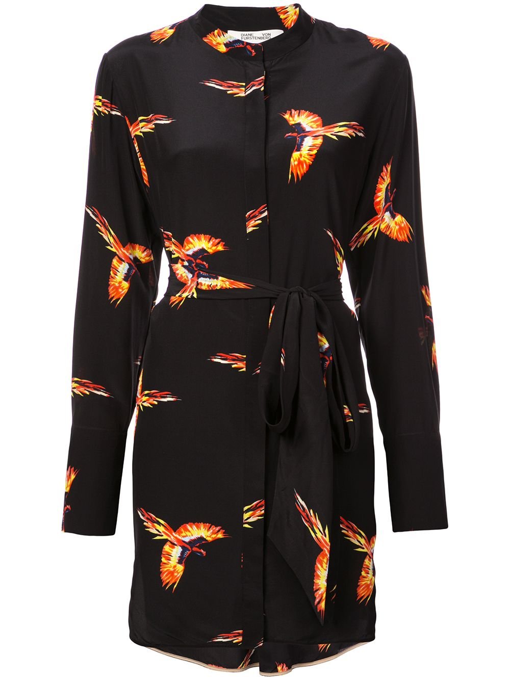 Diane von Furstenberg Aurora Bird-Print Shirt Dress in Black.jpg