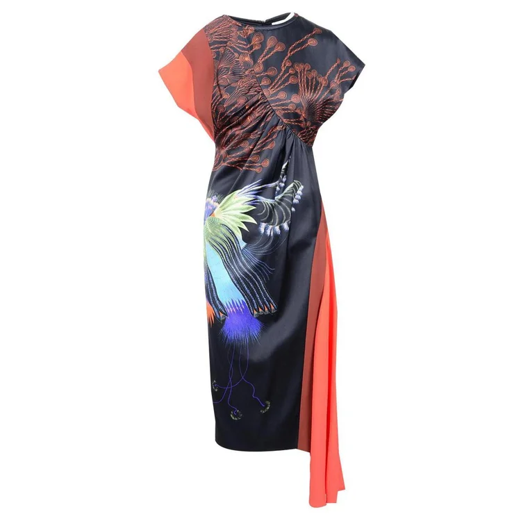 Dries Van Noten One-Shoulder Draped Floral Midi Dress — UFO Dries Van Noten One-Shoulder Draped Floral Midi Dress — UFO