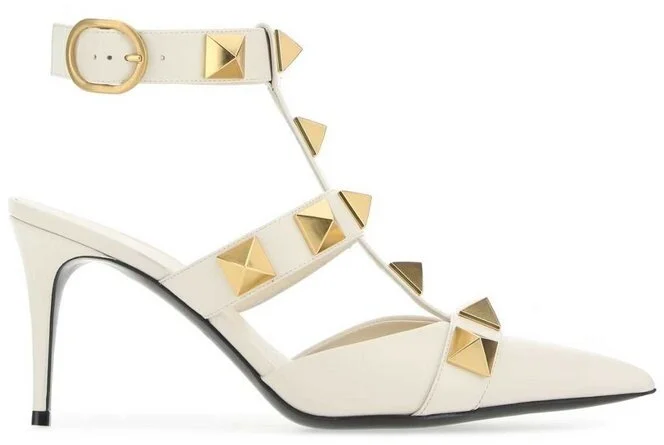 Valentino Garavani Roman Stud Pumps in White Leather